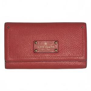 Authentic Kate Spade New York - Red / Pink - Pebbled Leather Trifold Logo Wallet